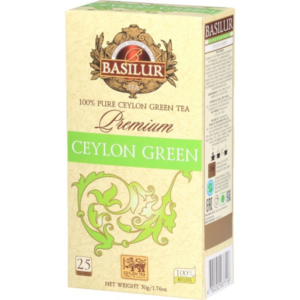 Basilur Premium Collection Ceylon Green zaļā tēja 25 paciņas 25x2g 50g