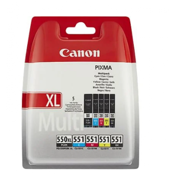 Canon PGI-550XL PGBK/CLI-551 (6431B009) Ink Cartridge Multipack, PGBK/C/M/Y/BK