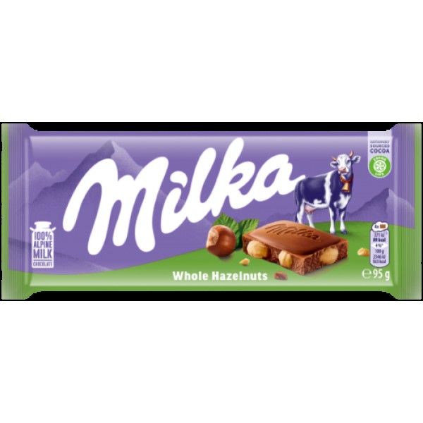 Šokolādes tāfelīte MILKA Whole Hazelnuts 95g
