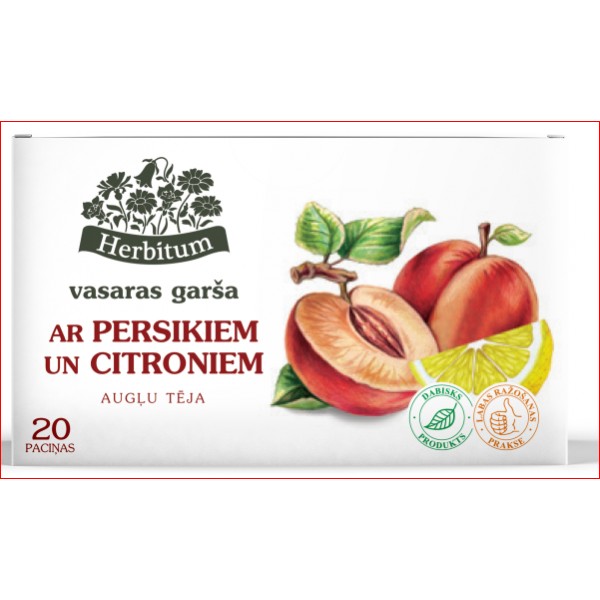 Augļu tēja HERBITUM ar Persikiem un citroniem, 2gx20gab
