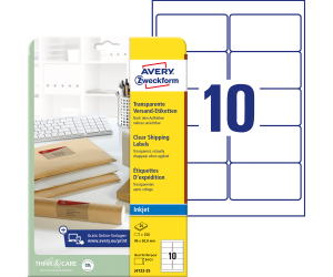 Pašlīmējošas uzlīmes Awery Zweckform 4722 96x50.8, 10 gab/loksnē, 25 lapas, caurspīdīgas