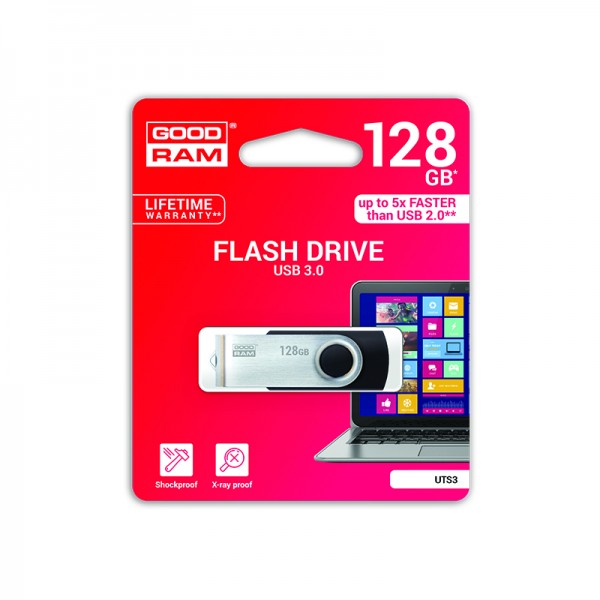 Atmiņa USB 3.2 Gen 1 GOODRAM UTS3 128GB, melnā krāsā